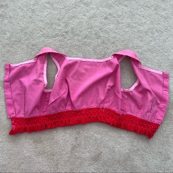 🪴 Pink Red Boho Fringe Textured Cropped Tank Top - Picture 9 of 9